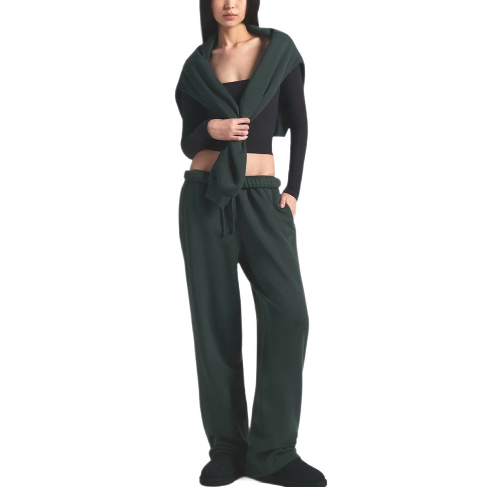 SKIMS Dark Green Wide-Leg Drawstring Track Pants